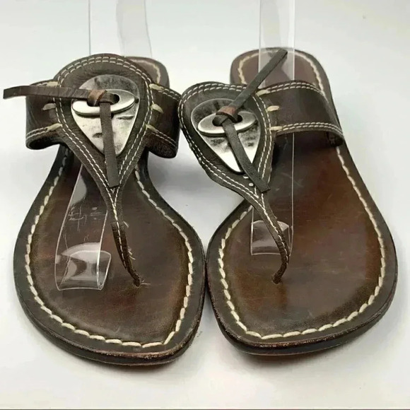 Bernardo sandals 7.5 chocolate brown leather south western bolo thong flip flops - Picture 2 of 12